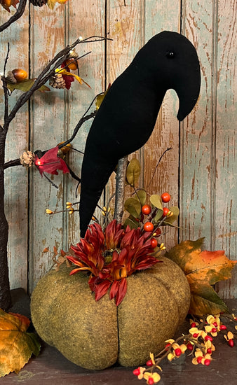 TBH-22T Wool Crow on Tan Pumpkin