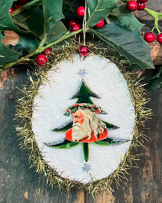 ER-2417A Santa & Tree Cotton Batting Ornament - Gold