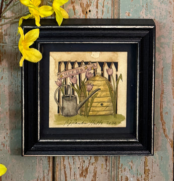 PJH-419 Beeskep & Watering Can Framed Paper Cutting