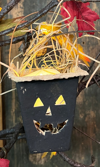 SW-10 Square Jack-O Peat Pot Ornament with Tea Light - Black