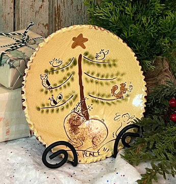 SJP-CP2 7” Feather Tree with Animals Sgraffito Plate