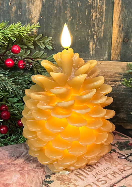 X03 Realistic Flame Candle - Sm Pine Cone - Gold