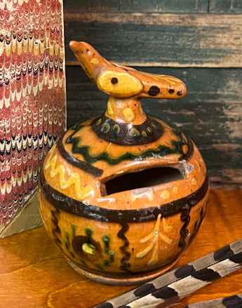 GMS-1658 Shooner Redware Bank with Bird - Red