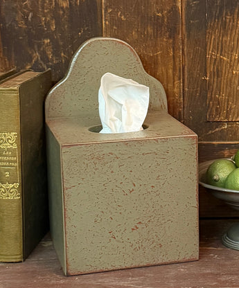 PEN-16P Square Wooden Tissue Cover - Pewter over Red