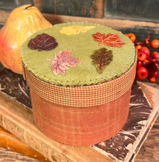 PB-66G Small Fabric Cover Box with Wool Autumn Leaves Applique