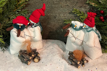 FA-2103 Med Fabric Snowfolk Couple Roasting Weenies with Fire