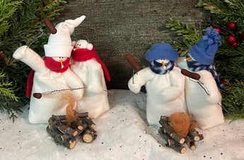FA-2103 Med Fabric Snowfolk Couple Roasting Weenies with Fire