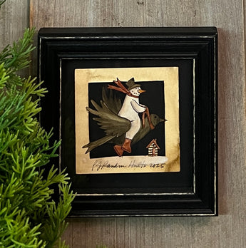 PJH-406 Snowman on Crow Framed Paper Cutting