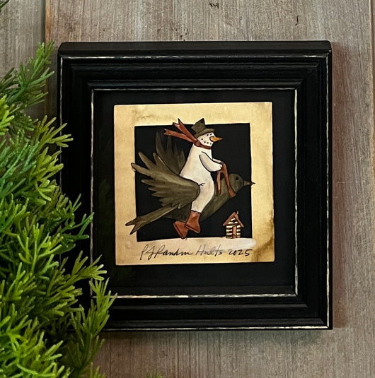PJH-406 Snowman on Crow Framed Paper Cutting