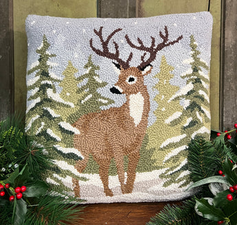 PH-144 Snowfall Deer Hooked Pillow