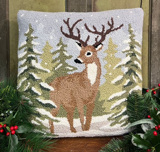 PH-144 Snowfall Deer Hooked Pillow