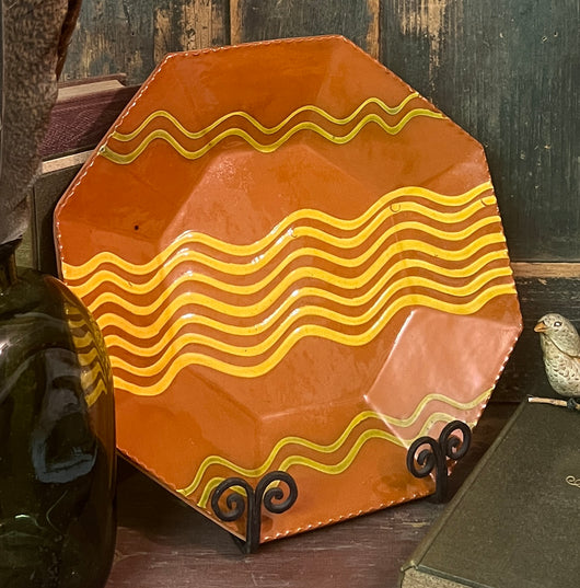 NV-963 Redware Simple Slip Hex Plate