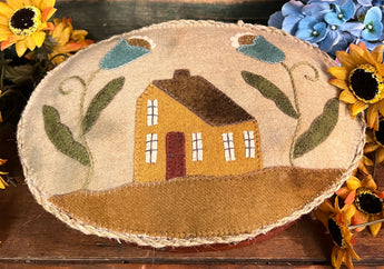 PB-168 Wood Box with Wool Saltbox & Flowers Applique Lid