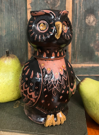 EJS-127 Black Pottery Owl Jug & Cup