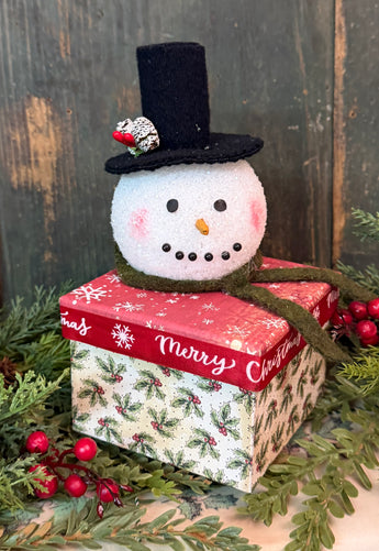 PB-745A Small Fabric Cover Box with Snowman Head & Hop Hat