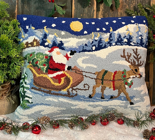 PH-173 Snowy Sleigh Ride Wool Hooked Pillow