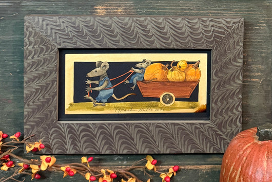 PJH-432 Mouse Pulling Pumpkin Wagon Framed Paper Cutting