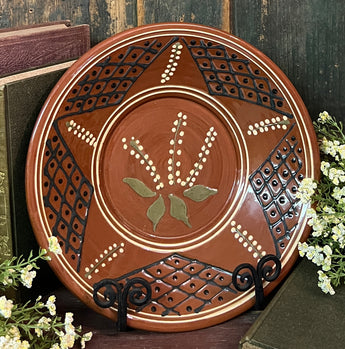 NV-962 Redware Deep Plate with Lily of the Valley