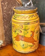 GMS-V1741 Vintage Shooner Tulip & Stag Redware Jar with Tin Lid