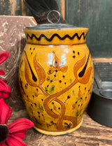 GMS-1452 Shooner Redware 2 Birds Jar with Tin Lid