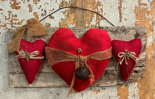 NV-802 Fabric Hearts on old Wood