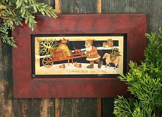 PJH-394 Santa with Wheelbarrow Framed Paper Cutting