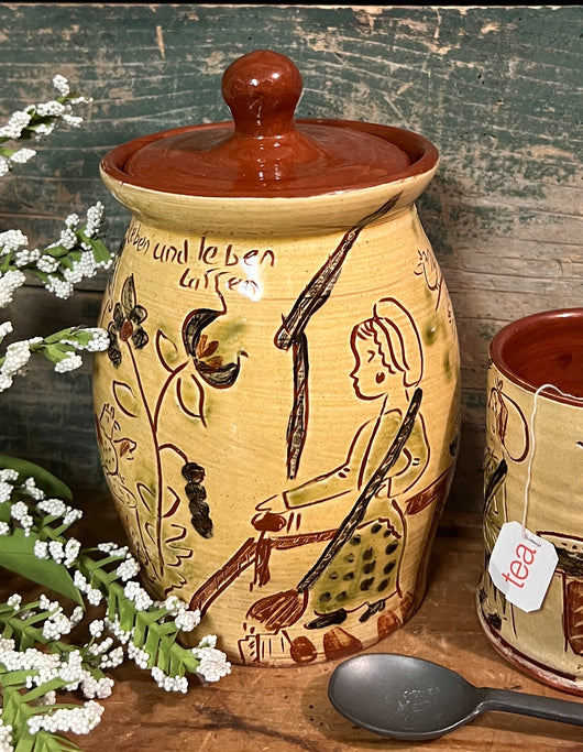 SJP-STC-A Sgraffito Pottery Tea Canister