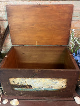 MKM-242 'Whale & Harborside' ORIGINAL Painted Antique Trunk by MK Moulton