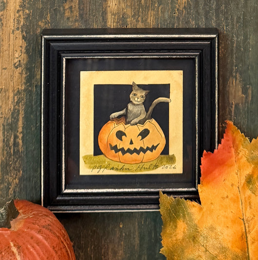 PJH-431 Black Cat in Pumpkin Framed Paper Cutting