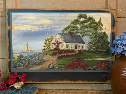 NV-1187 Hand-painted Lakeside Cottage Wood Sign