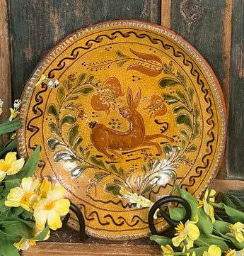 GMS-1505 Shooner Redware Bunny & Tulips Plate