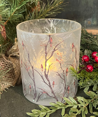 NET-47S Small Glass Candle Holder with Cardinal Design