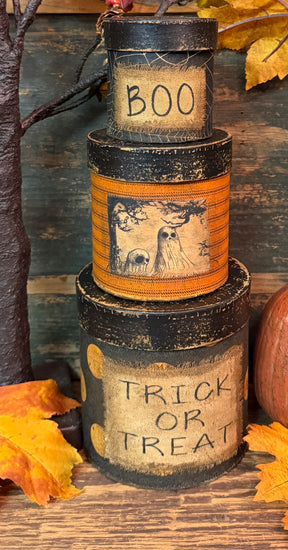 PEN-192A Small Aged Halloween Fabric Covered Boxes - Set of 3