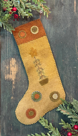 PB-739 Wool Stocking with Feather Tree & Pennies - Mustard