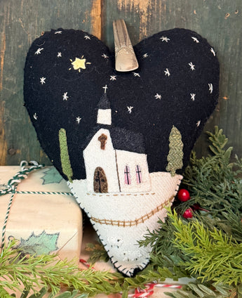 PB-754 Wool Heart Pillow Tuck with Silver Spoon Hanger