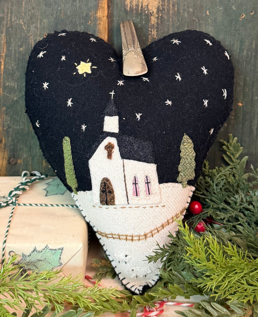 PB-754 Wool Heart Pillow Tuck with Silver Spoon Hanger