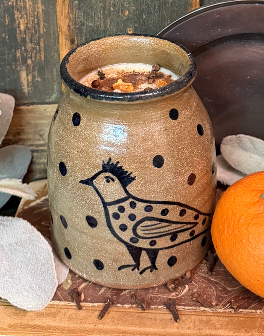NV-C9 Soy Candle in Pottery Cup with Bird Design - Orange & Clove