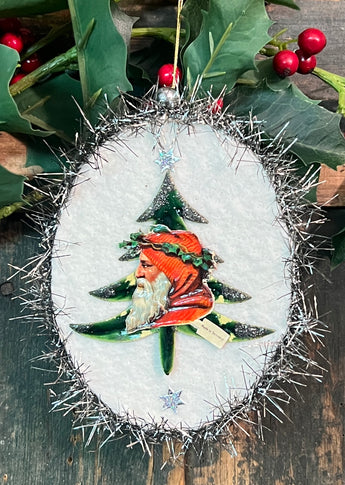 ER-2417D Santa & Tree Cotton Batting Ornament - Silver