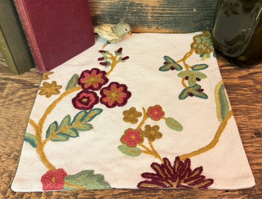 CD-CM-C12 Antique Crewel Candle Mat - Wine Flowers