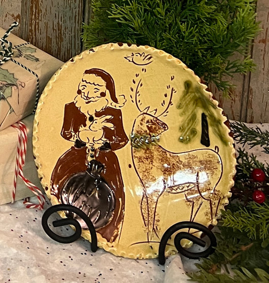 SJP-CP4 7” Santa with Stag Sgraffito Plate