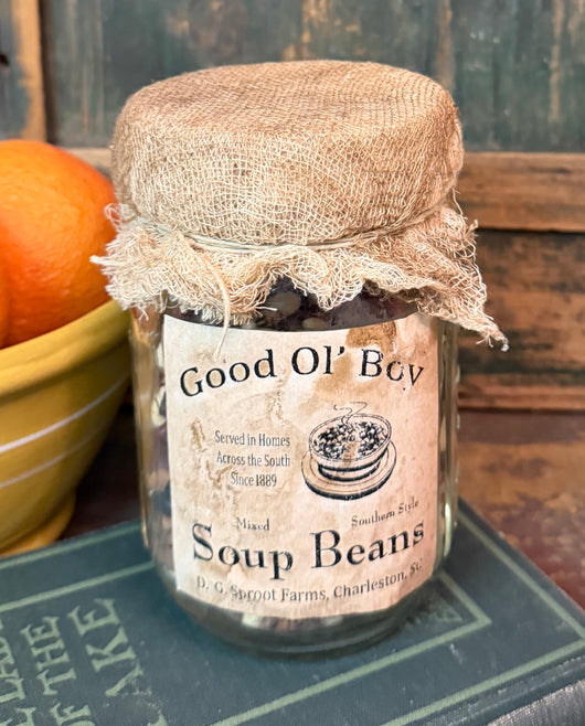 X92D Jar with Aged Cheesecloth Lid - Soup Beans