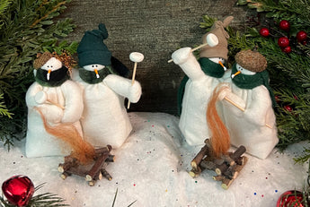 FA-2100 Med Fabric Snowfolk Couple Roasting Marshmallows with Fire