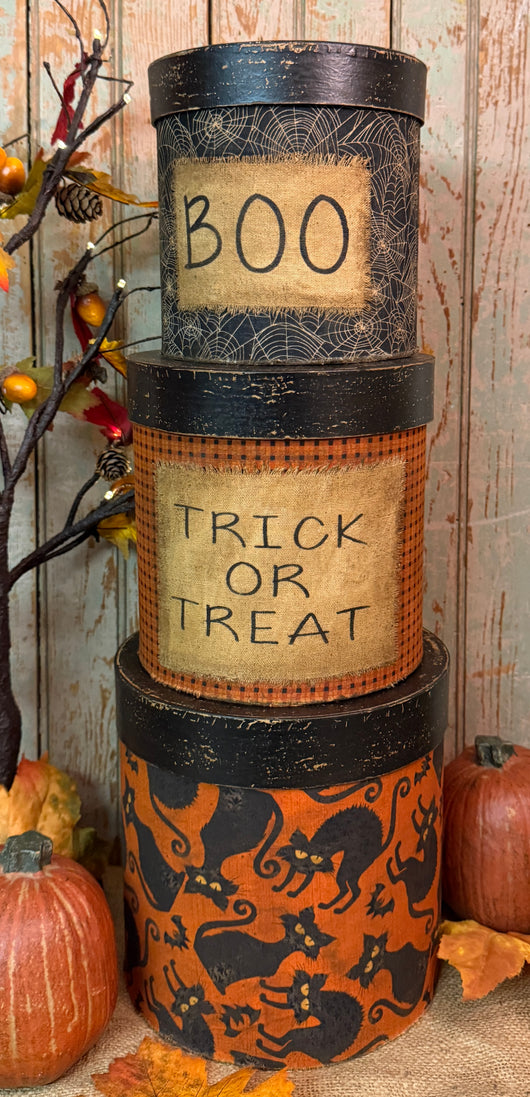 PEN-178 Large Aged Halloween Fabric Covered Boxes - Set of 3