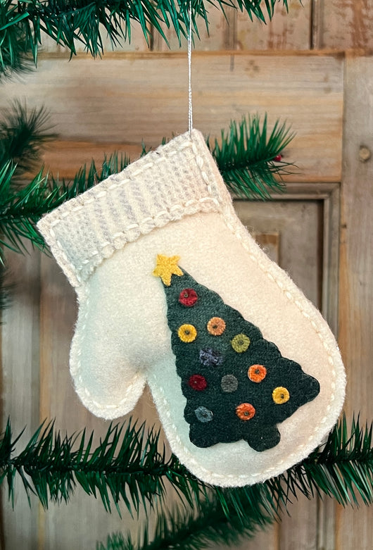 NG-225A Wool Mitten Ornament - Tree with Pennies