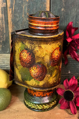 NV-946 Hand-painted "Strawberries" Tole Painted Tin Mini Lantern