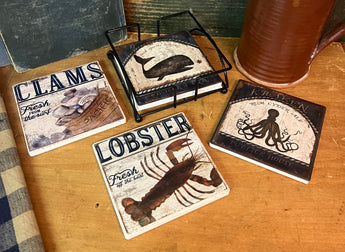 PBK-115124 Nautical Coasters in Wire Holder - Set of 4