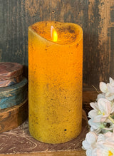 HSZ-LFC-M Large Realistic Flame Candle - Mustard - Lemon Pound Cake Scented