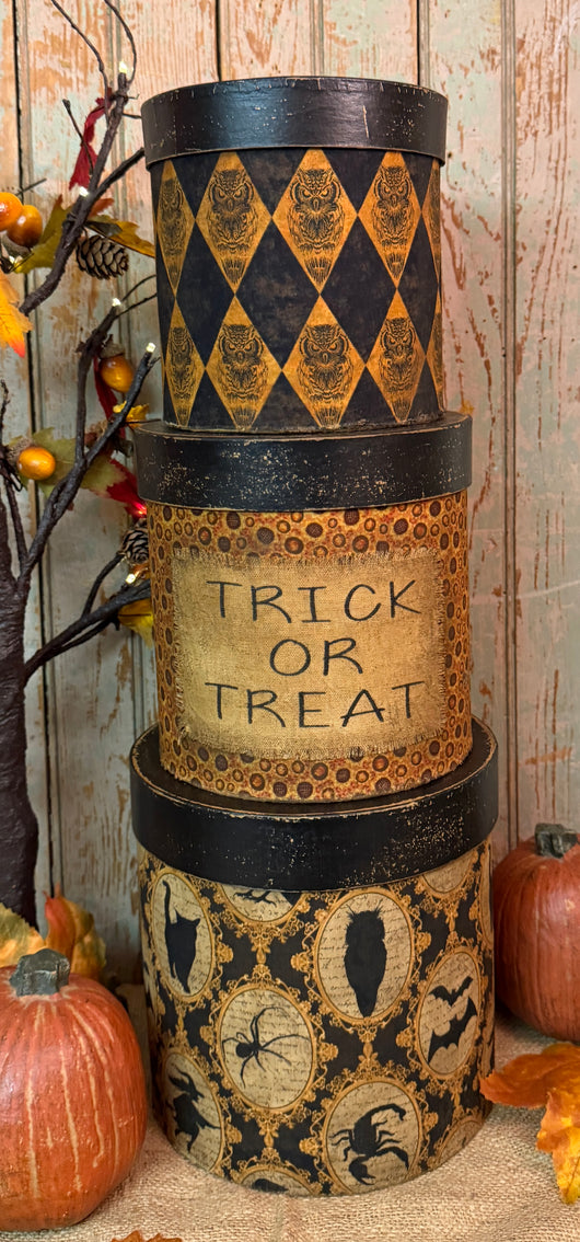PEN-179 Large Aged Halloween Fabric Covered Boxes - Set of 3