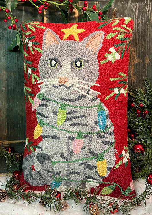 PH-165 Christmas Cat Wool Hooked Pillow