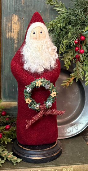 NG-239A Belsnickel in Red Wool Coat with Wreath & Cones